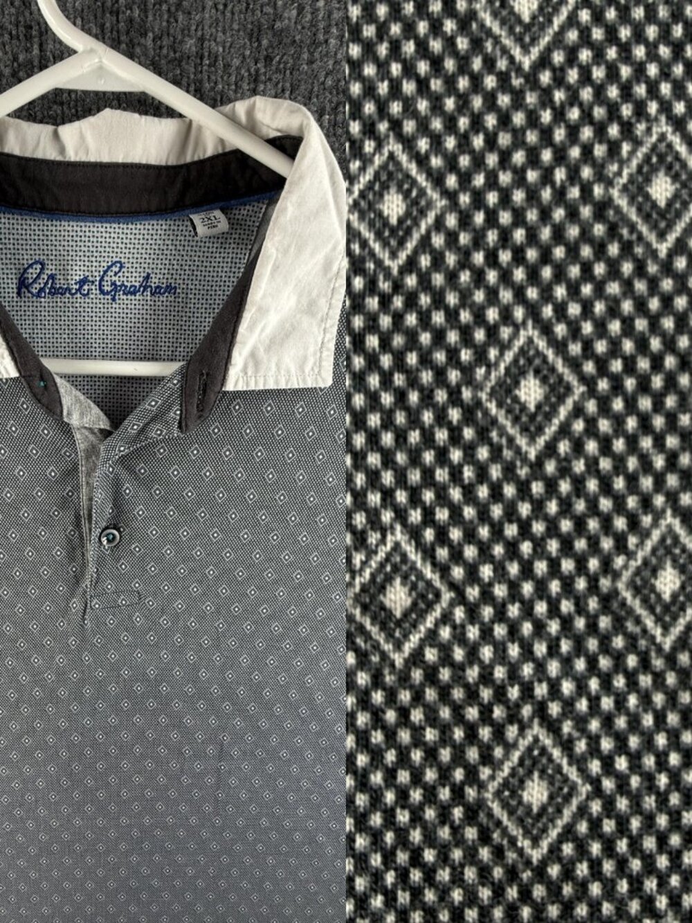Robert Graham Polo Shirt 2XL Classic Contrast Collar Short Sleeve Geometric
